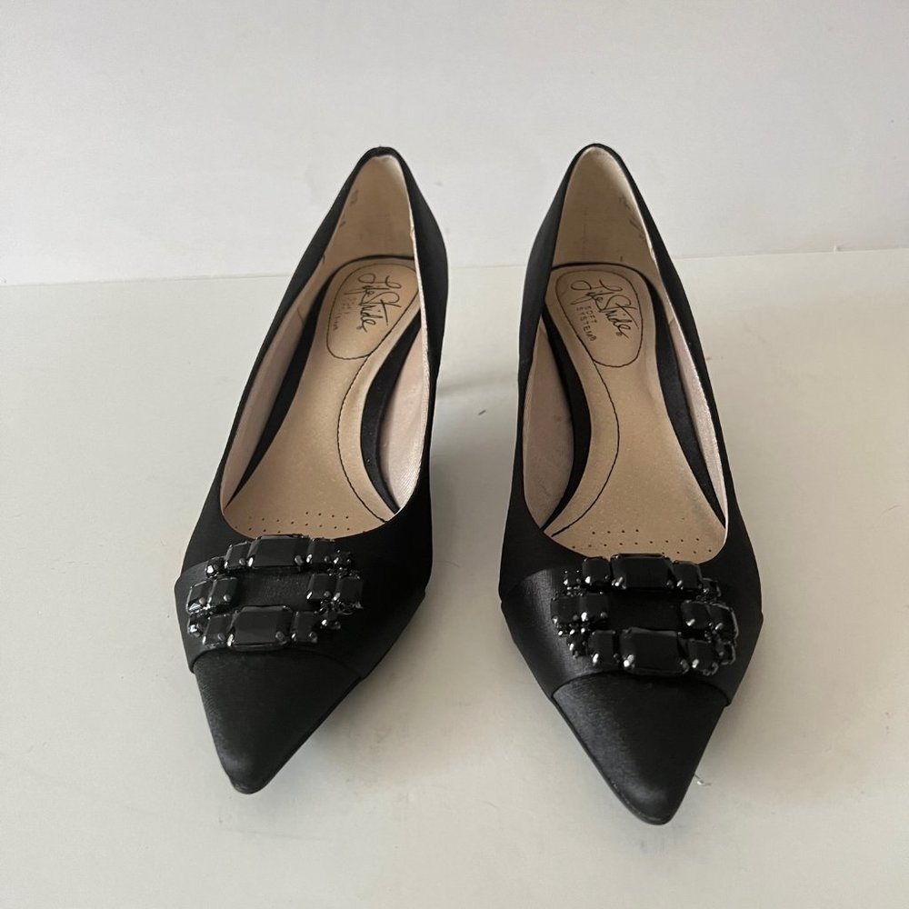 NEW LifeStride Satin Tonal Jewels Detail Cocktail Black Pump Shoes, Sz 7.5 M - Picture 11 of 16